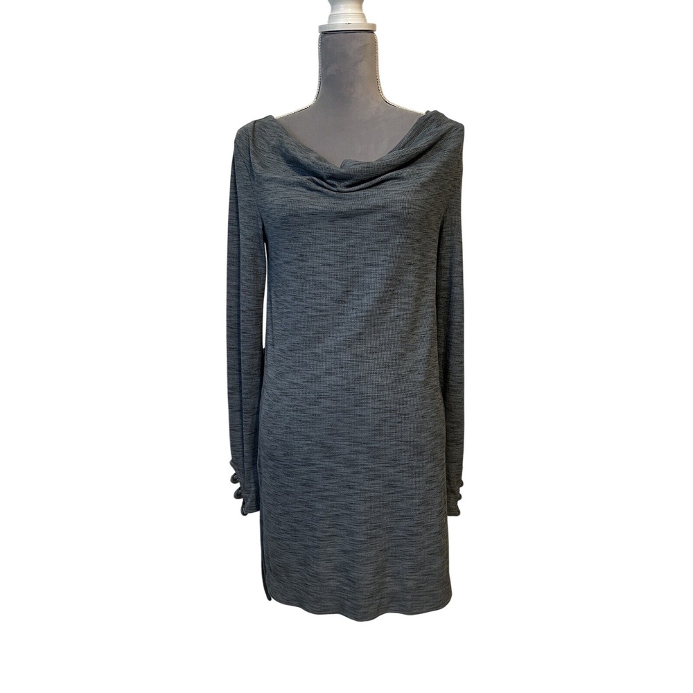 NWT Anthropologie Pure + Good Ribbed Knit Blue Marled Cowl Neck Shirt Dress SM